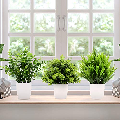 GREENTIME 3Pack Mini Fake Plants in Pots,Artificial Plastic Eucaly...