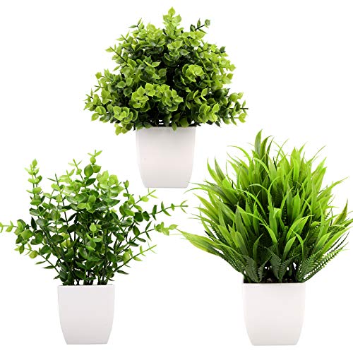 GREENTIME 3Pack Mini Fake Plants in Pots,Artificial Plastic Eucaly...