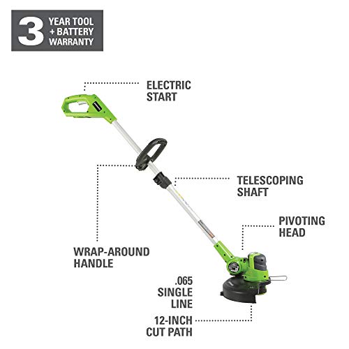 Greenworks 12-Inch 24V Cordless String Trimmer/Edger, 2.0 AH Batte...