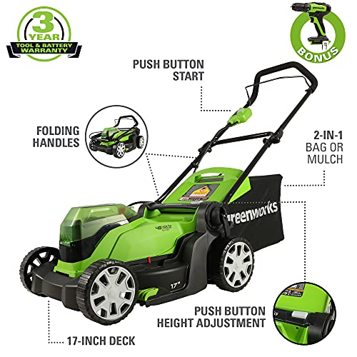 Greenworks 2 x 24V 48V 17 Brushless Lawn Mower, 2 4Ah USB Bat...