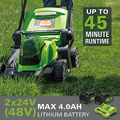 Greenworks 2 x 24V 48V 17 Brushless Lawn Mower, 2 4Ah USB Bat...