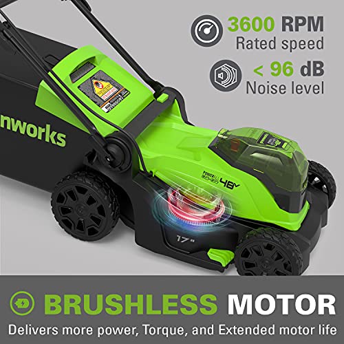 Greenworks 2 x 24V 48V 17 Brushless Lawn Mower, 2 4Ah USB Bat...