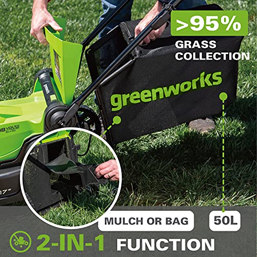 Greenworks 2 x 24V 48V 17 Brushless Lawn Mower, 2 4Ah USB Bat...
