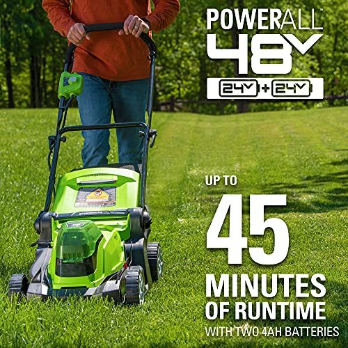 Greenworks 2 x 24V 48V 17 Brushless Lawn Mower, 2 4Ah USB Bat...