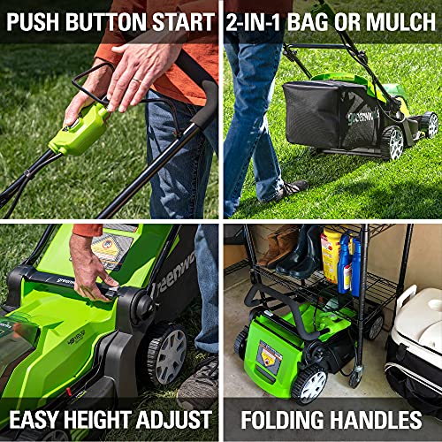 Greenworks 2 x 24V 48V 17 Brushless Lawn Mower, 2 4Ah USB Bat...