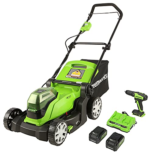 Greenworks 2 x 24V 48V 17 Brushless Lawn Mower, 2 4Ah USB Bat...
