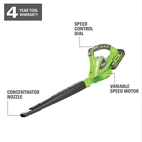 Greenworks 24252 40V 150 MPH Variable Speed Cordless Leaf Blower, ...