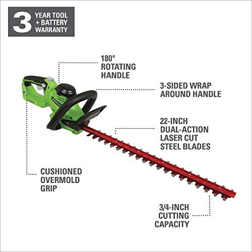 Greenworks 24V 22 Laser Cut Hedge Trimmer, 4Ah USB Battery and ...