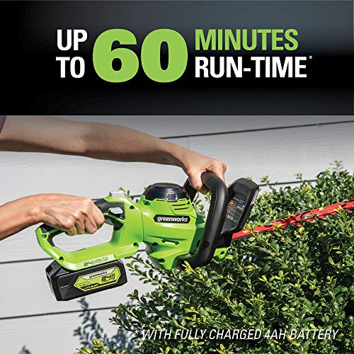 Greenworks 24V 22 Laser Cut Hedge Trimmer, 4Ah USB Battery and ...