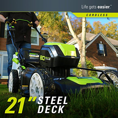 Greenworks 2502202 Pro 21-Inch 80V Push Cordless Lawn Mower, Batte...