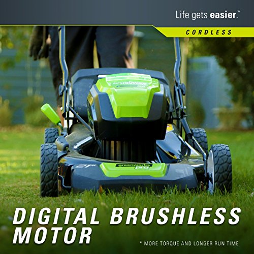 Greenworks 2502202 Pro 21-Inch 80V Push Cordless Lawn Mower, Batte...