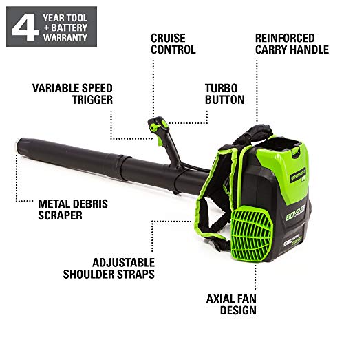 Greenworks 80V 145MPH - 580CFM Cordless Backpack Leaf Blower, 2.5A...