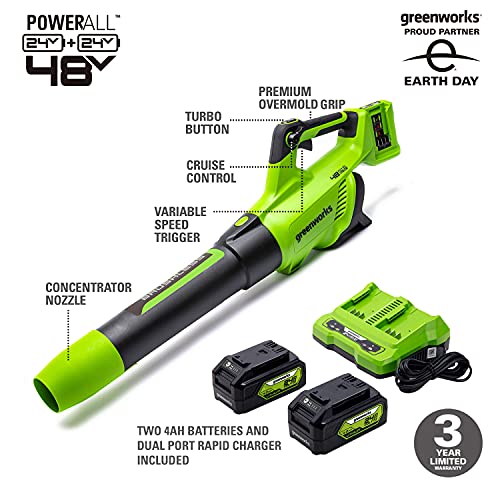 Greenworks BL48L4410 Axial Leaf Blower, Brushless, Green