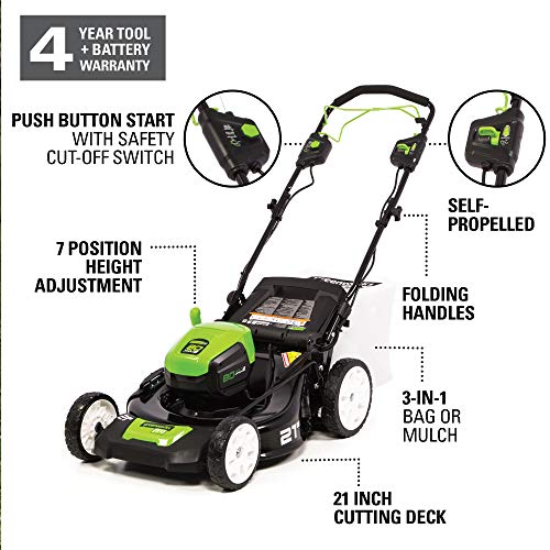 Greenworks Pro 80V 21-Inch Brushless Self-Propelled Lawn Mower 4.0...