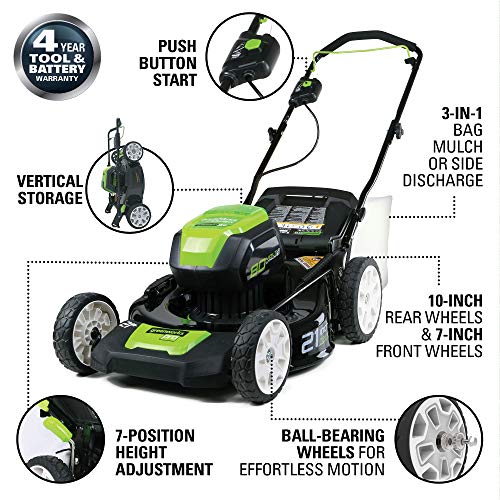 Greenworks Pro 80V 21 inch Cordless Push Lawn Mower, Includes Two ...