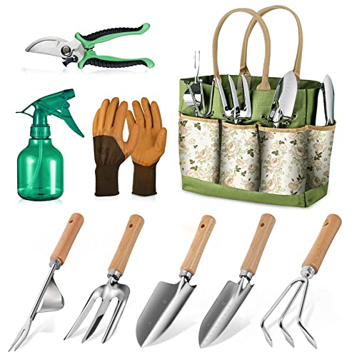 Grenebo Gardening Tools 9-Piece Heavy Duty Gardening Hand Tools wi...