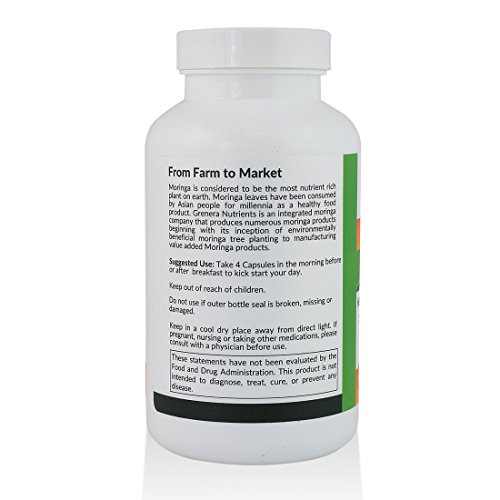 Grenera Moringa Capsules - 120 Vegetarian Capsules/Bottle - Made w...
