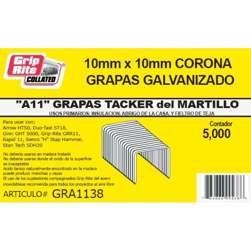 Grip-Rite GRA1138 Hammer Tacker 3/8-Inch by 18 Gauge 3/8-Inch Crow...