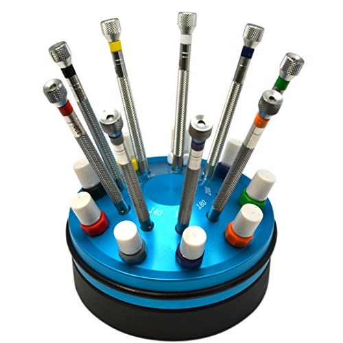 Pro 9-Piece Miniature Screwdriver Set in Rotating Stand