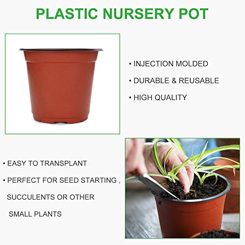 GROWNEER 120 Packs 6 Inches Plastic Plant Nursery Pots with 15 Pcs...
