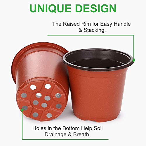 GROWNEER 120 Packs 6 Inches Plastic Plant Nursery Pots with 15 Pcs...