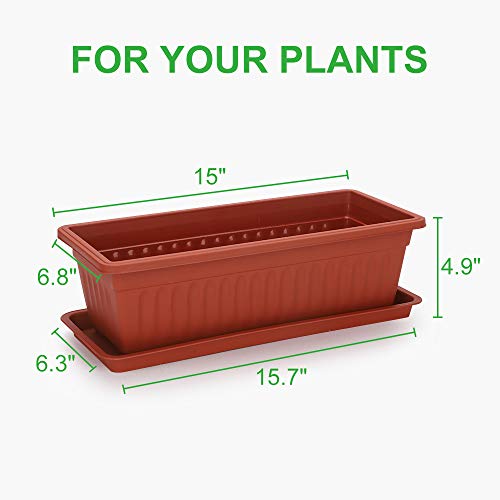 GROWNEER 3 Packs 15 Inches Terracotta Color Flower Window Box Plas...