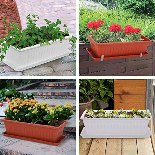 GROWNEER 3 Packs 15 Inches Terracotta Color Flower Window Box Plas...