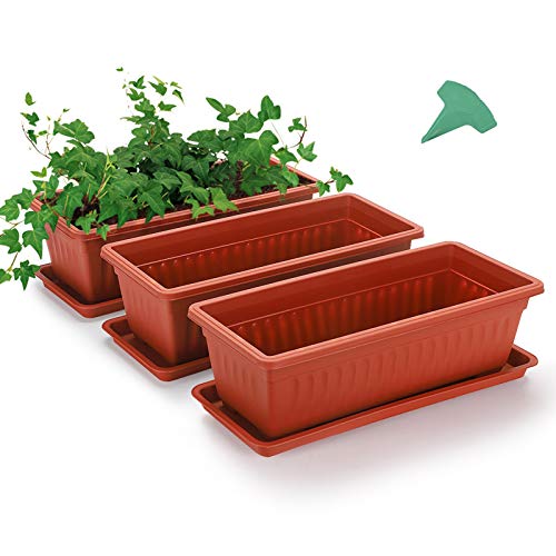 GROWNEER 3 Packs 15 Inches Terracotta Color Flower Window Box Plas...