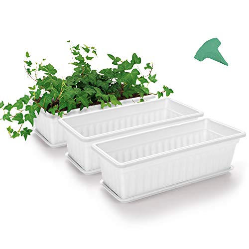 GROWNEER 3 Packs 17 Inches White Flower Window Box Plastic Vegetab...
