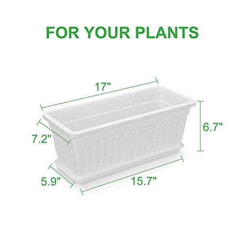 GROWNEER 3 Packs 17 x 7.2 x 6.7 Inches White Flower Window Boxes P...