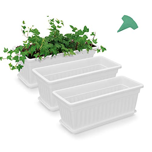 GROWNEER 3 Packs 17 x 7.2 x 6.7 Inches White Flower Window Boxes P...