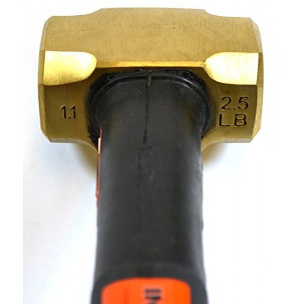 Groz Brass Head 2.5lb Sledge Hammer with 12-Inch Indestructible Ha...