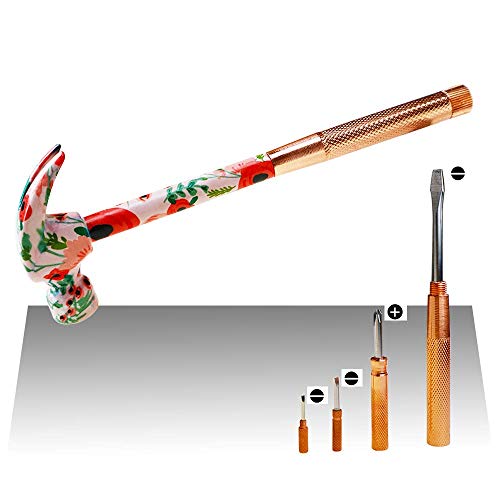 GS Tools 6 In 1 Claw Hammer and Screwdriver Set with Floral Print,...