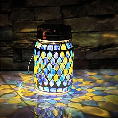 GUANFU Mosaic Solar Lanterns Outdoor Hanging Lights, Solar Table L...
