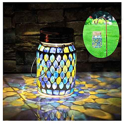 GUANFU Mosaic Solar Lanterns Outdoor Hanging Lights, Solar Table L...