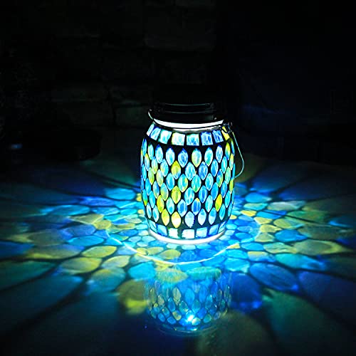 GUANFU Mosaic Solar Lanterns Outdoor Hanging Lights, Solar Table L...