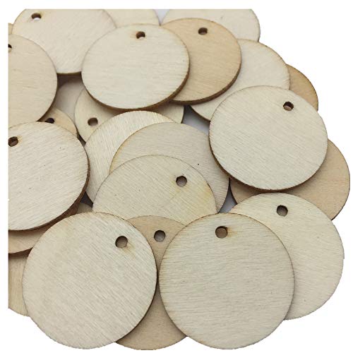 25mm 1 inch Blank Wood Circle Pendants Round Wooden Disks with Hol...