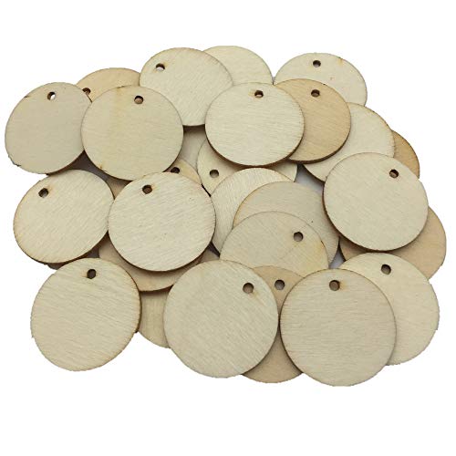25mm 1 inch Blank Wood Circle Pendants Round Wooden Disks with Hol...