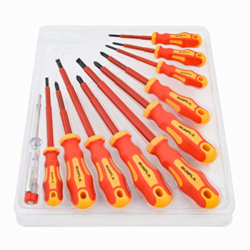 pla 11 Pieces VDE Insulated Screwdriver Set, 1000V with Black T...