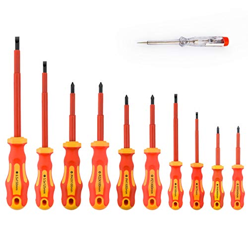 pla 11 Pieces VDE Insulated Screwdriver Set, 1000V with Black T...