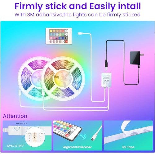 GUPUP 30 FT LED Strip Lights,Rope Lights,Bluetooth APP Control,Col...