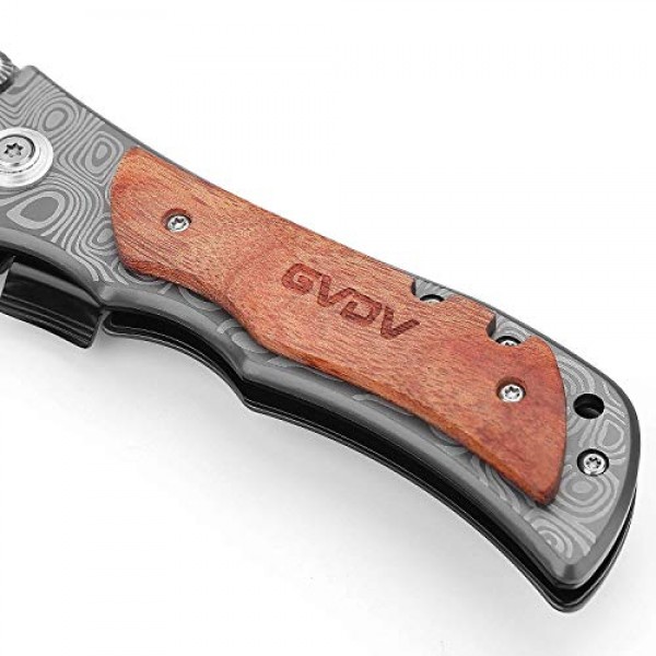 GVDV Pocket Folding Knife with Sharpener 7Cr17 Stainless Steel Tac...