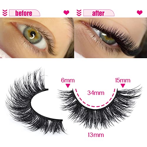 Mink Lashes Natural Look Wispy False Eyelashes Fluffy Flat Lashes ...