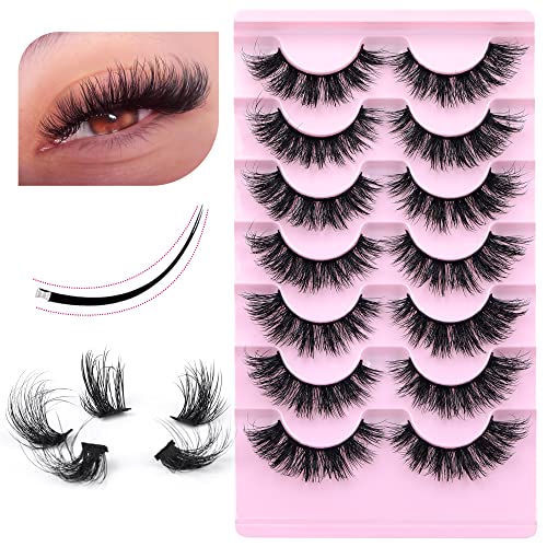 Mink Lashes Natural Look Wispy False Eyelashes Fluffy Flat Lashes ...