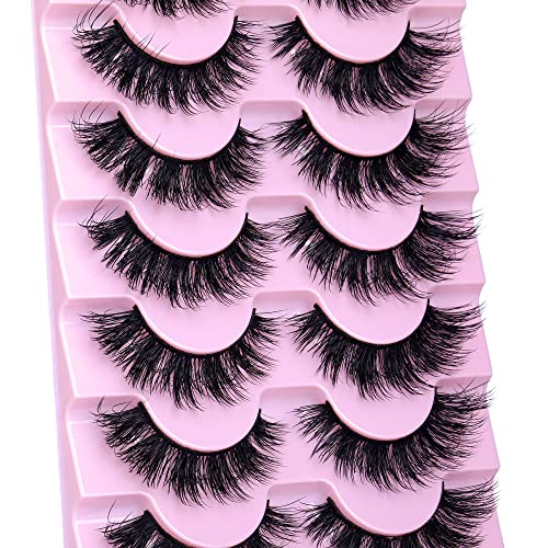 Mink Lashes Natural Look Wispy False Eyelashes Fluffy Flat Lashes ...