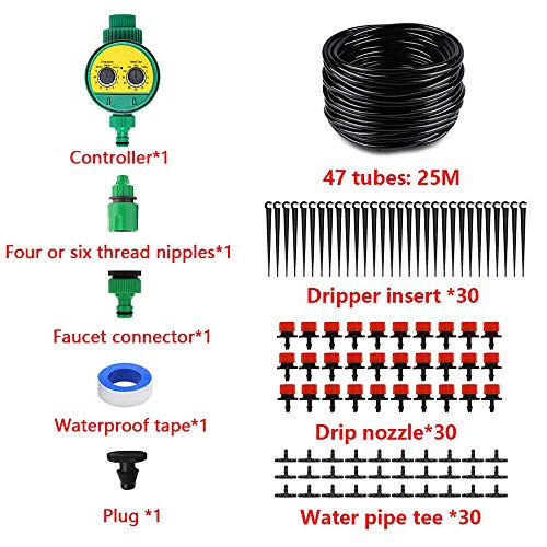 GWOKWAI Irrigation System with Digital Timer, 82ft Automatic Garde...