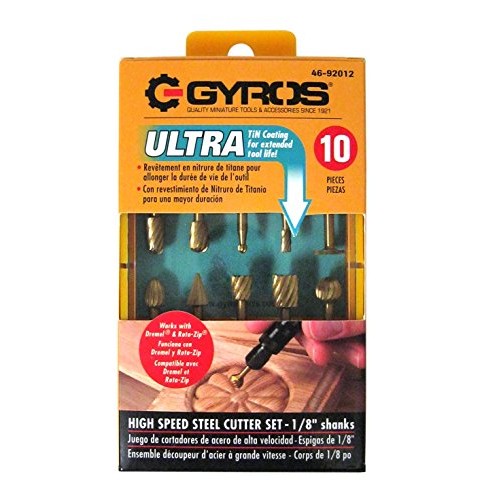 Gyros High Speed Steel Cutter Set, 1/8 Shank, 10 Pieces, Works Wi...