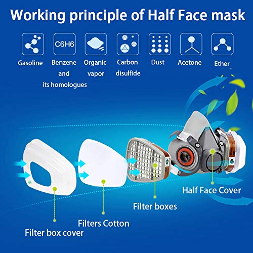 Respirator Mask Reusable Half Face Cover Gas Mask with Safety Glas...