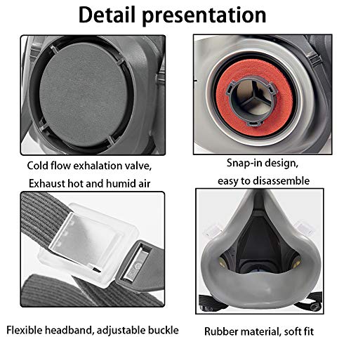 Respirator Mask Reusable Half Face Cover Gas Mask with Safety Glas...