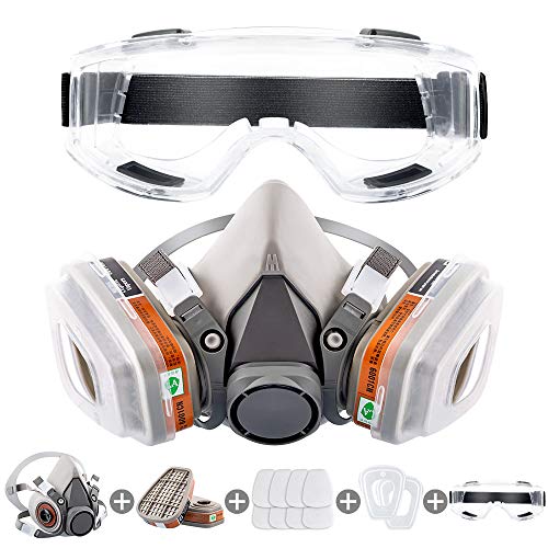 Respirator Mask Reusable Half Face Cover Gas Mask with Safety Glas...